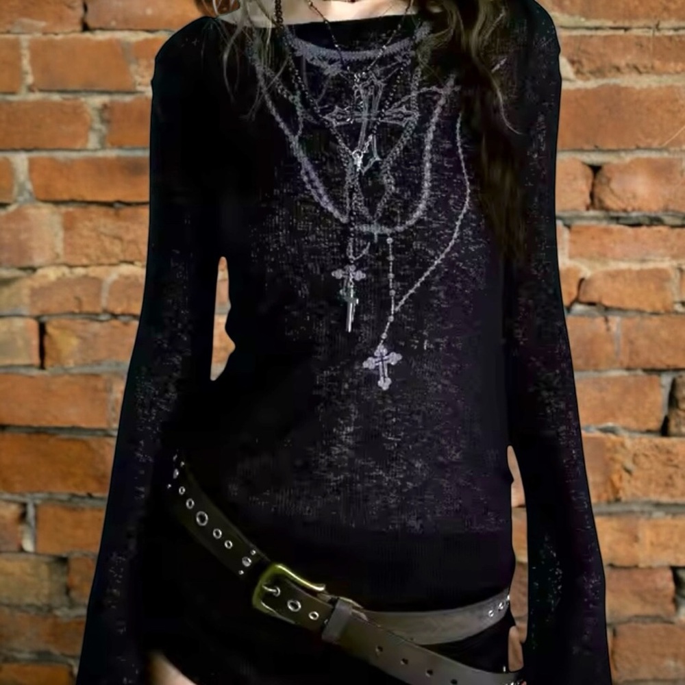 ❤️ Gothic x Punk Black Tattoo Top - Picture 2 of 11
